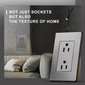 Double 3-Pole Wall Power Socket Stainless Steel Plate 15A 110-250V