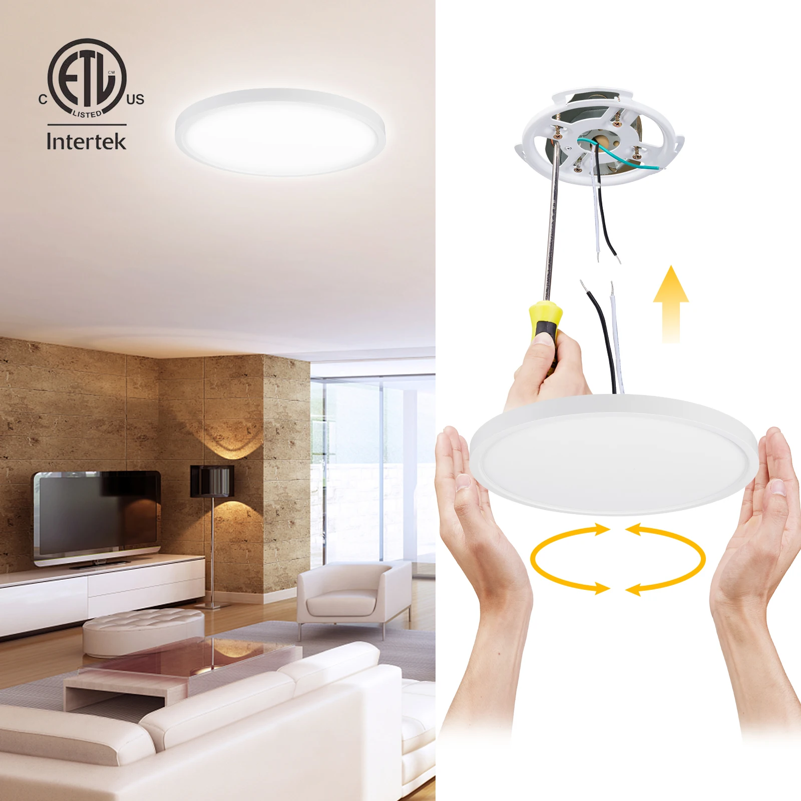 YG 9 in. 18W 3CCT Round LED Flush Mount Ceiling Light YG-9SM18-ETL