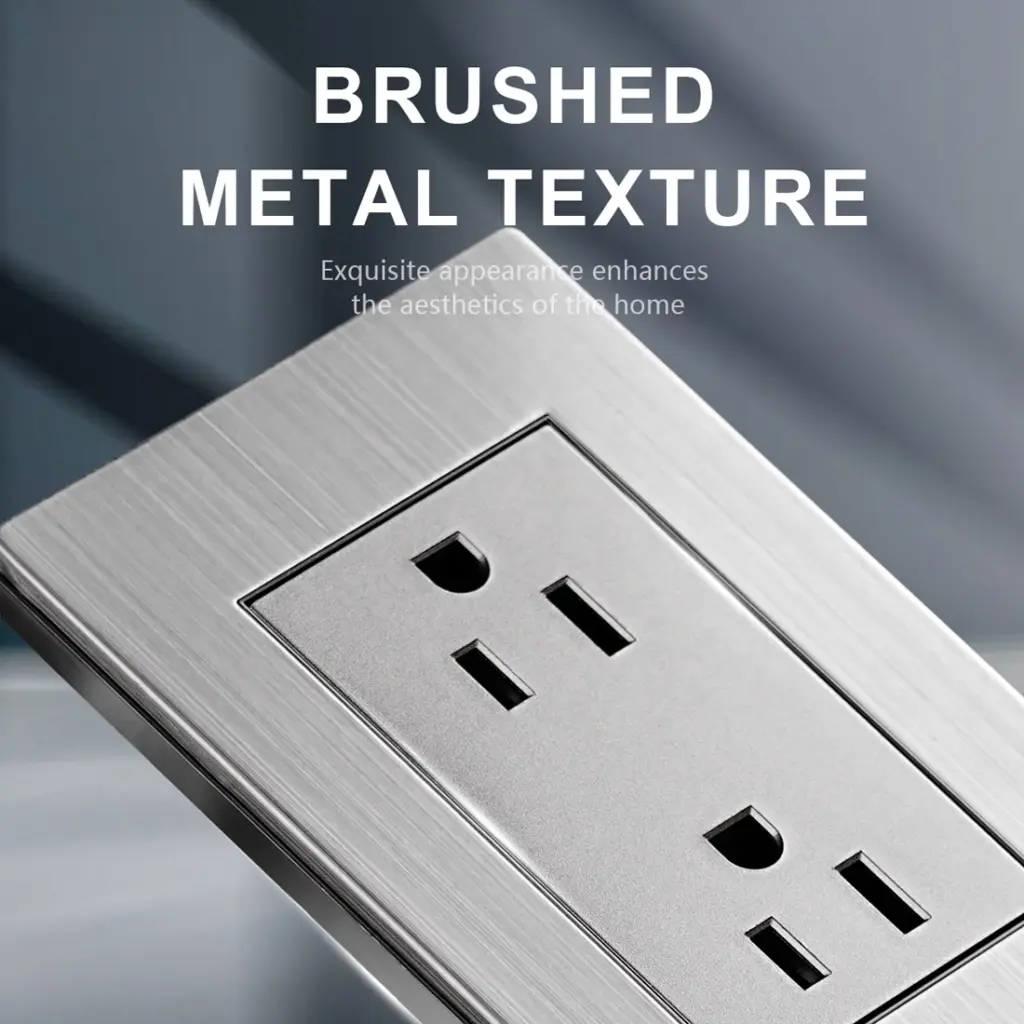 Double 3-Pole Wall Power Socket Stainless Steel Plate 15A 110-250V