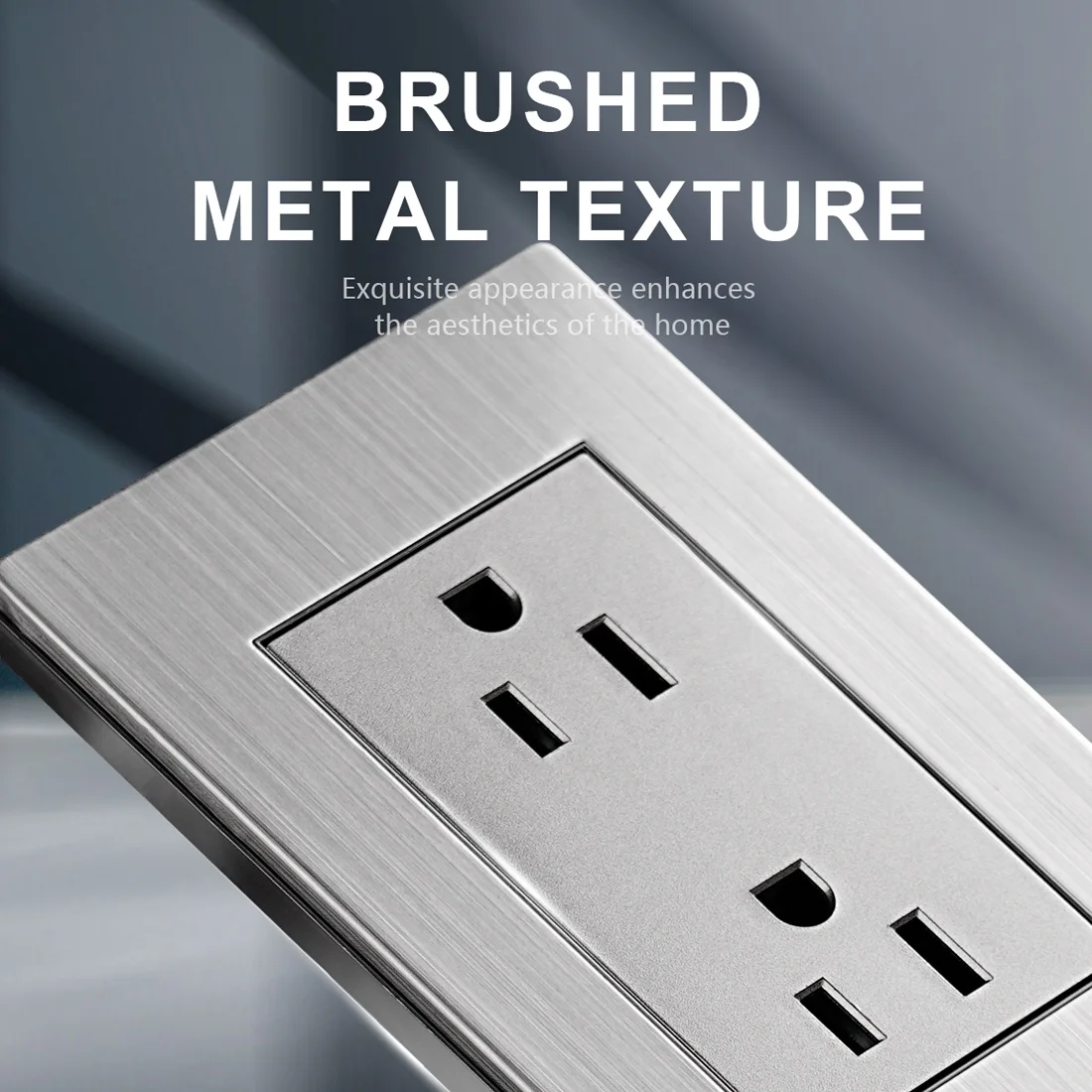 Double 3-Pole Wall Power Socket Stainless Steel Plate 15A 110-250V
