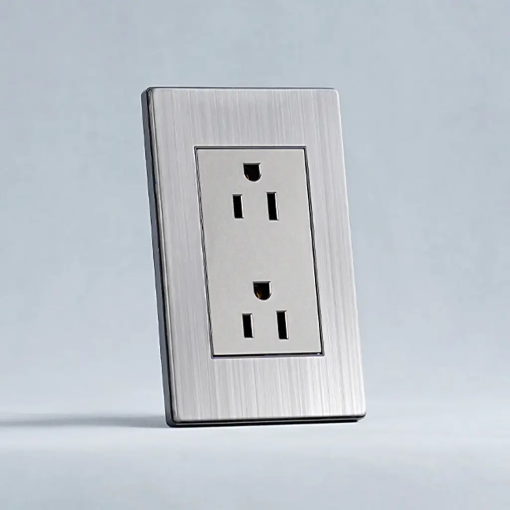 Double 3-Pole Wall Power Socket Stainless Steel Plate 15A 110-250V