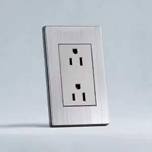 Double 3-Pole Wall Power Socket Stainless Steel Plate 15A 110-250V