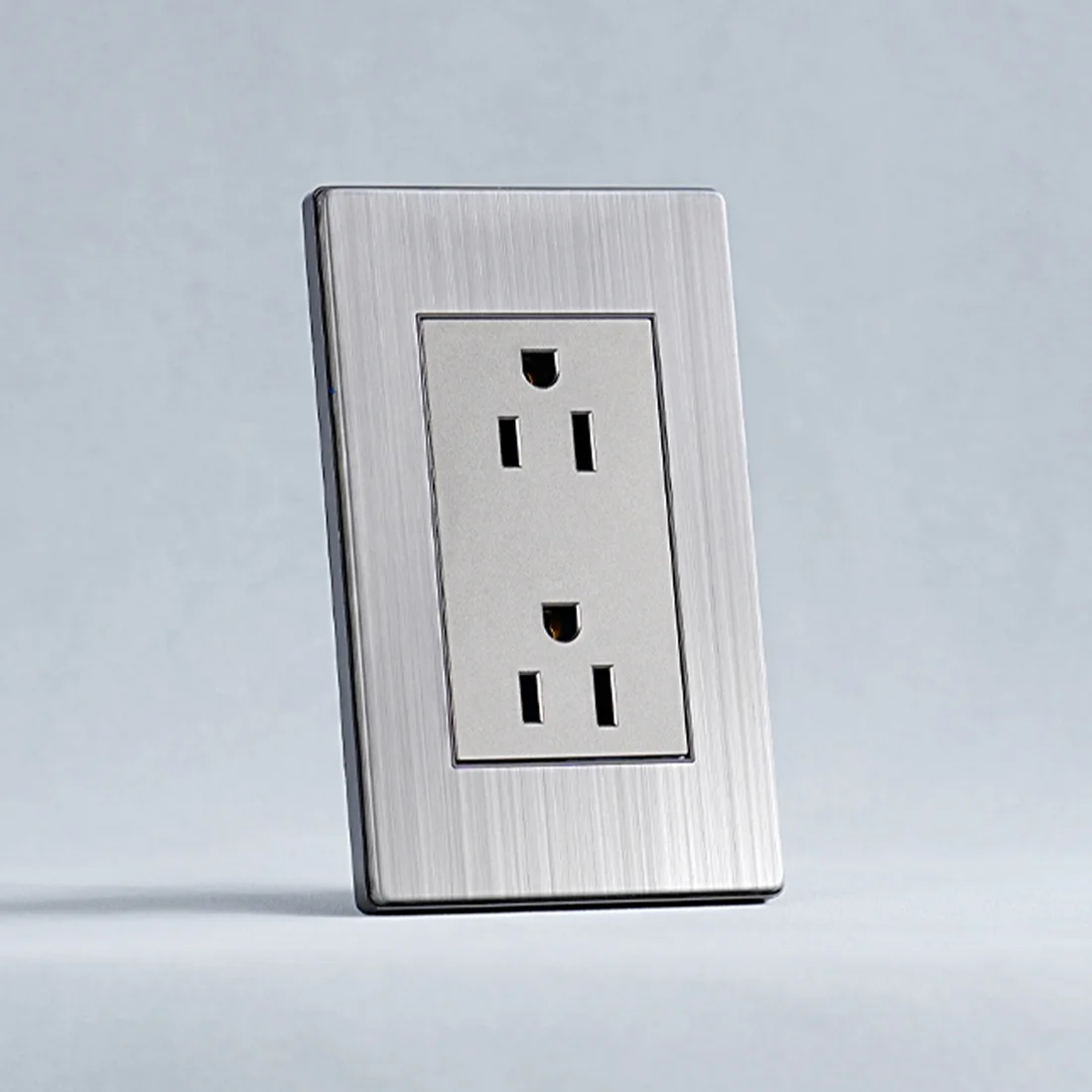 Double 3-Pole Wall Power Socket Stainless Steel Plate 15A 110-250V