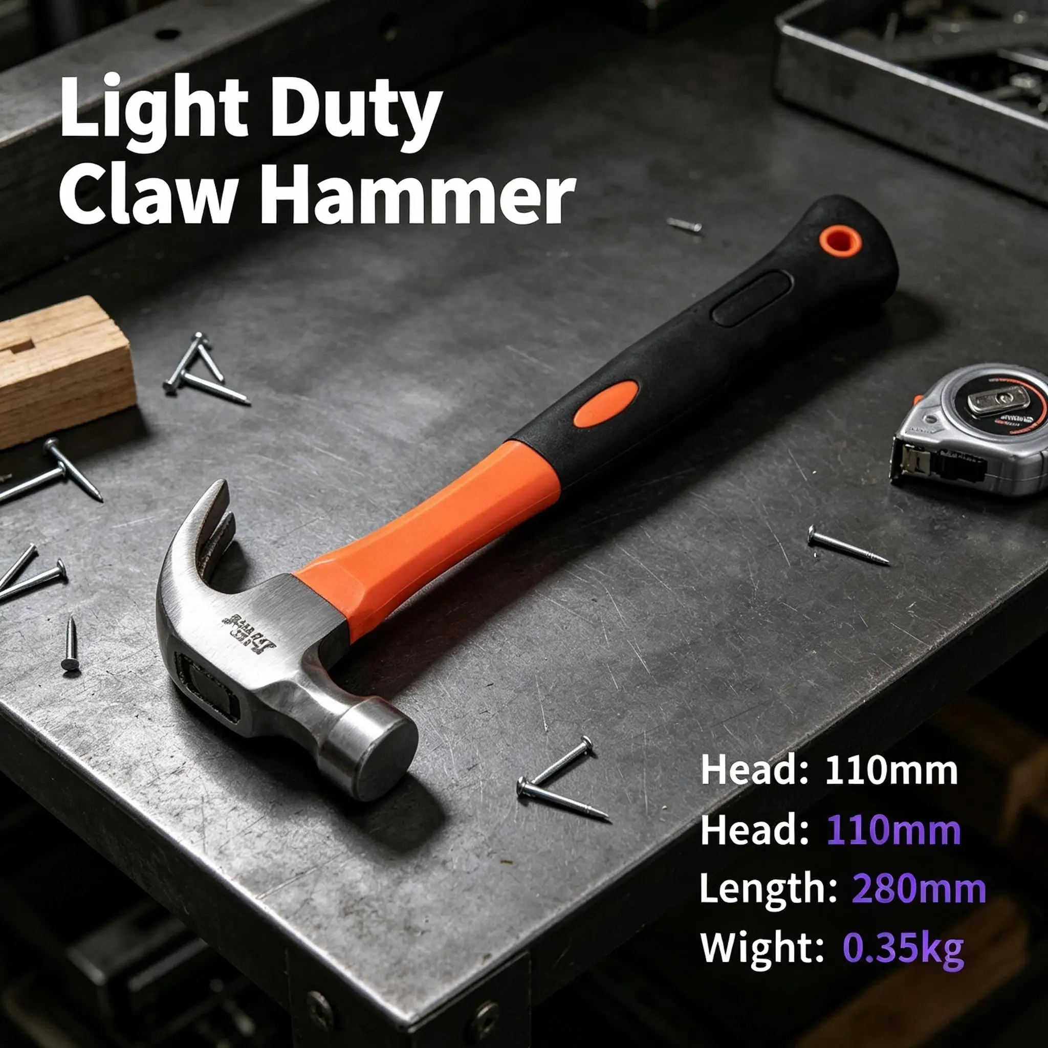 0.25kg Carbon Steel Claw Hammer with Non-Slip Plastic Handle