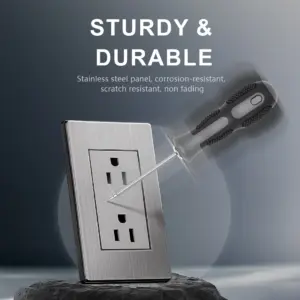 Double 3-Pole Wall Power Socket Stainless Steel Plate 15A 110-250V